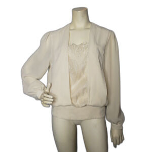 Vintage 90's Liz Roberts Ivory Cream Embroidered Layered Look Blouse Size 16